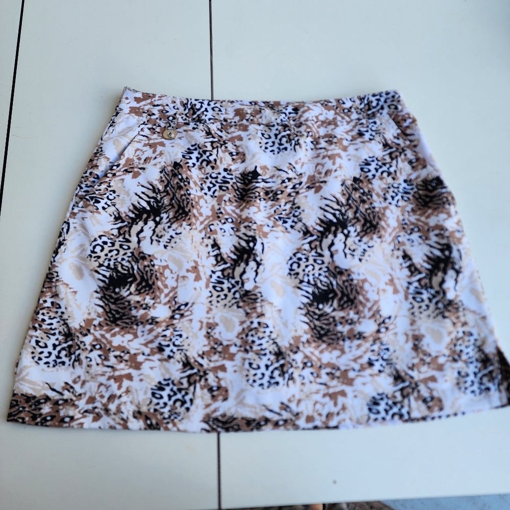 Allyson AW Whitmore Golf Skort Leopard Print Athletic Skort Beige Skirt Sz 12